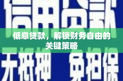 中区低息贷款，解锁财务自由的关键策略