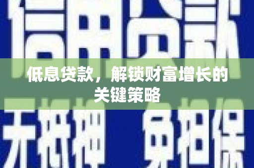 中区低息贷款，解锁财富增长的关键策略