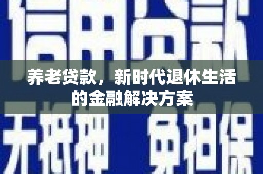 中区养老贷款，新时代退休生活的金融解决方案